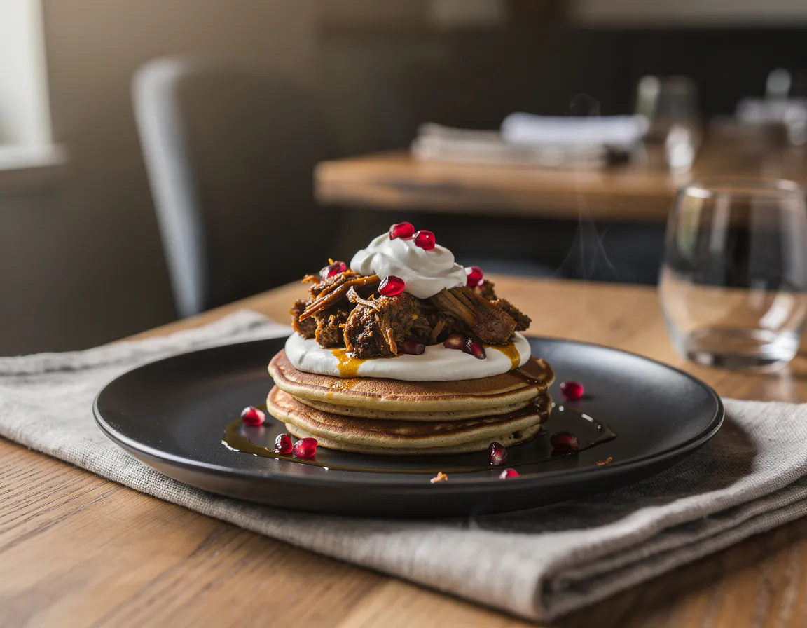 Savoury chickpea flour pancakes with spiced potato, tamarind and fresh mint chutney